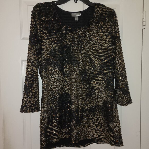 JM Collection Shimmery Sequinned Top Size Large - Picture 1 of 2
